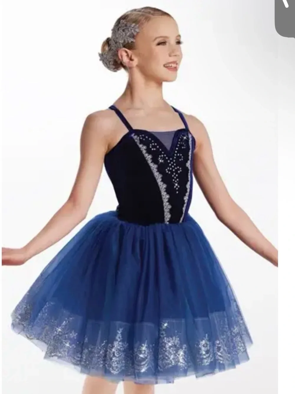 Weissman Navy Blue Tulle Ballet Costume with Silver Sequin Trim
